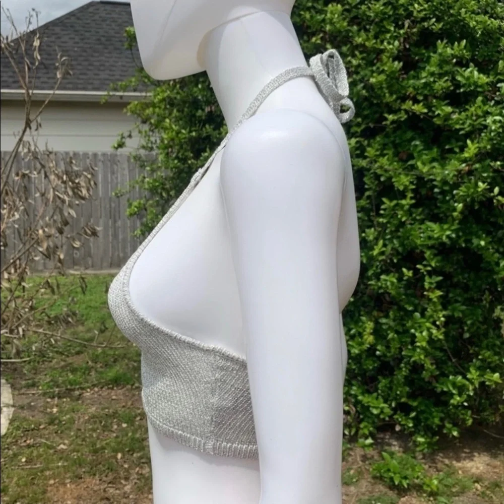 💋NWT Lovers + friends silver metallic halter bikini swim top - Picture 10 of 13